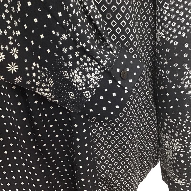 ザラベーシック ZARA BASIC シャツ、ブラウス 長袖 長袖シャツ 総柄シャツ ノーカラーシャツ Vネック L プリント 黒 / ブラック / レディース USED 古着 中古 10126942