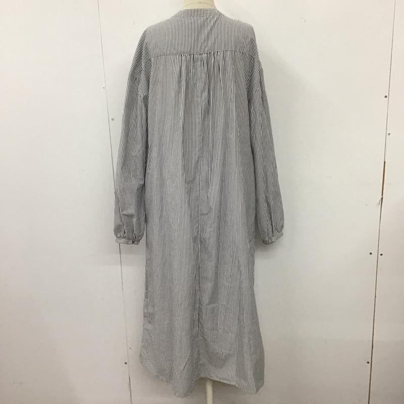 ニコアンド niko and... ワンピース ロングスカート S221AH01TO バンドカラー 長袖 シャツワンピース FREE ストライプ 白 / ホワイト / X 黒 / ブラック / レディース USED 古着 中古 10118020
