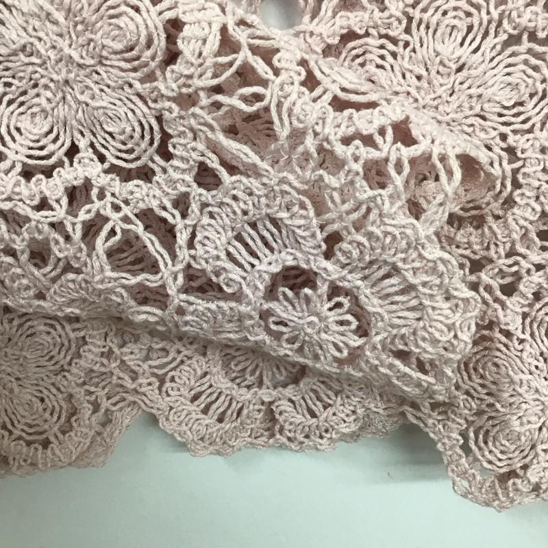 ザラ ZARA カットソー 長袖 2142/101/644 Tan Crochet Bardot Puff Sleeve Crop Top M 無地 桃 / ピンク / レディース USED 古着 中古 10131566