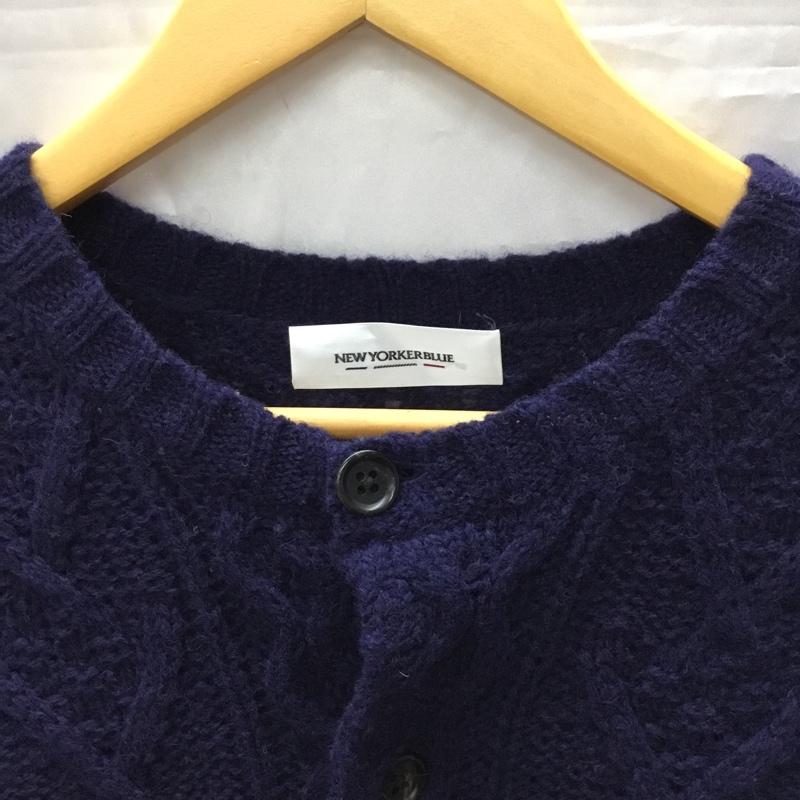 ニューヨーカー ブルー NEWYORKER BLUE カーディガン 長袖 長袖ニットカーディガン リブニットカーディガン 前ボタン M 紺 / ネイビー / メンズ USED 古着 中古 10113384