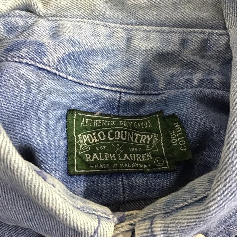 ラルフローレン RALPHLAUREN シャツ、ブラウス 長袖 長袖シャツ デニムシャツ カラーシャツ 80s L ロゴ、文字 インディゴ / インディゴ / メンズ USED 古着 中古 10149968