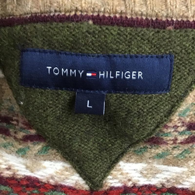 トミーヒルフィガー TOMMY HILFIGER ニット、セーター 長袖 長袖ニット 長袖カットソー リブニット セーター クルーネック L 総柄 マルチカラー / マルチカラー / メンズ USED 古着 中古 10112102