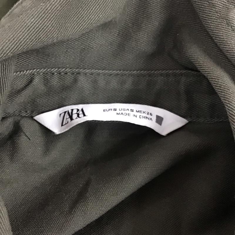 ザラ ZARA ワンピース ミニスカート 5854 033 505 異素材ドッキングシャツ オーバーサイズ シャツワンピース S 無地 カーキ / カーキ / レディース USED 古着 中古 10109647