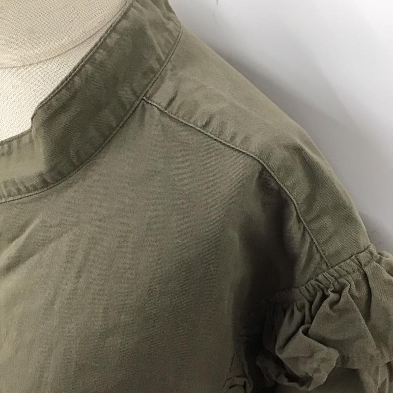 古着 USED シャツ、ブラウス 半袖 フリル バンドカラー リメイクシャツ 無地 カーキ / カーキ / レディース USED 古着 中古 10122655