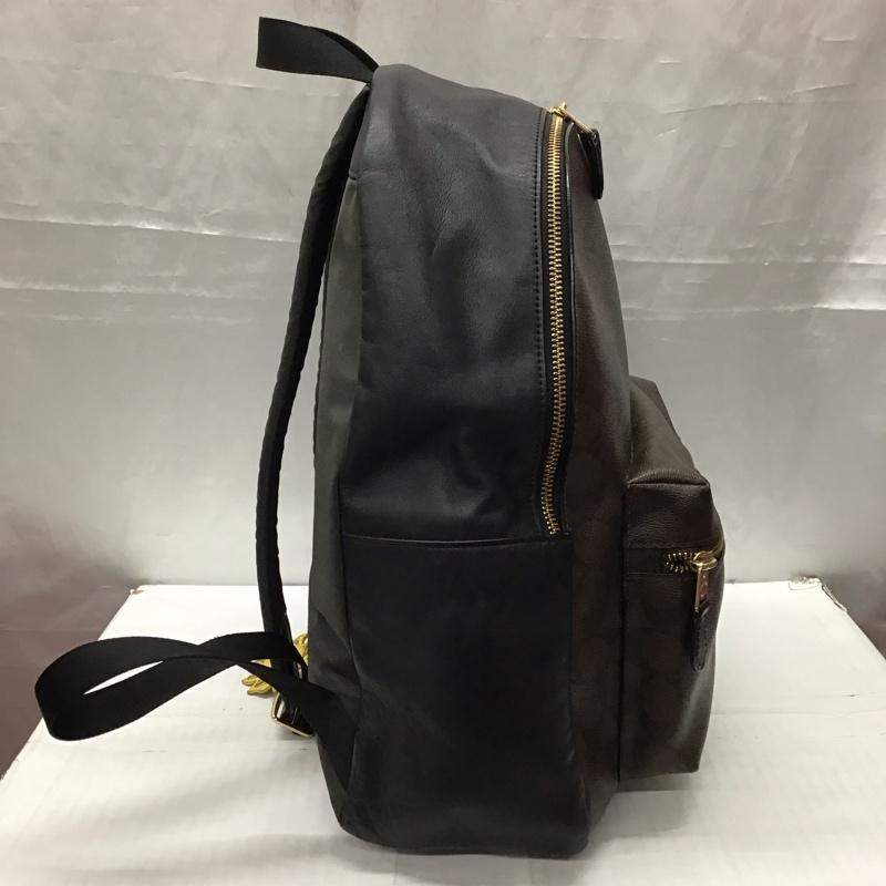 コーチ COACH リュックサック、デイパック リュックサック、デイバッグ F58314 シグネチャー柄 ロゴ、文字 茶 / ブラウン / X 黒 / ブラック / レディース USED 古着 中古 10118147