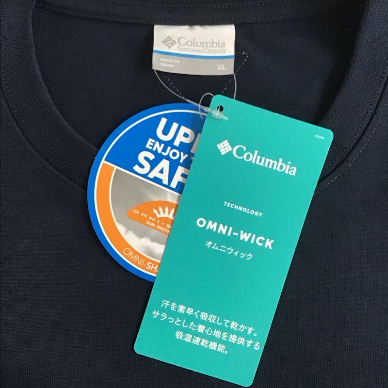 コロンビア Columbia Tシャツ 半袖 半袖カットソー 刺繍Tシャツ クルーネックカットソー XL ロゴ、文字 紺 / ネイビー / メンズ USED 古着 中古 10107246