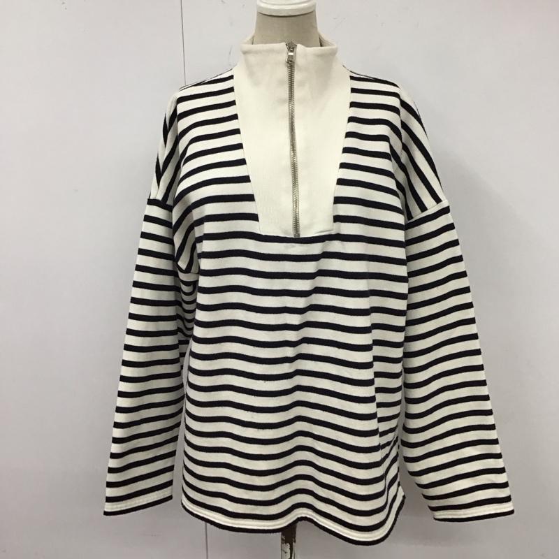 ザラ ZARA トレーナー 長袖 ハーフジップ M ボーダー柄 白 / ホワイト / レディース USED 古着 中古 10121326