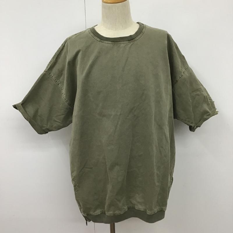 ザラメン ZARA MAN カットソー 半袖 ダメージ加工 無地Tシャツ クルーネックカットソー ミリタリー半袖カットソー XL 無地 カーキ / カーキ / メンズ USED 古着 中古 10105615