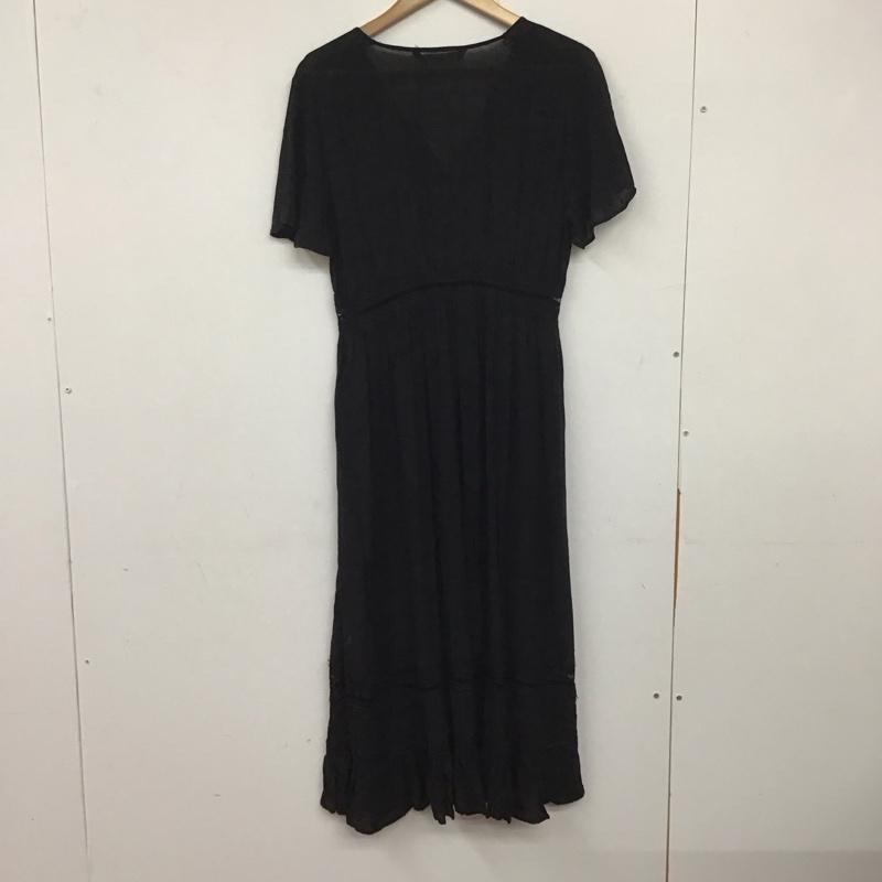 ザラ ZARA ワンピース ひざ丈スカート 半袖ワンピース フレアスカート 前開き M 無地 黒 / ブラック / レディース USED 古着 中古 10138310