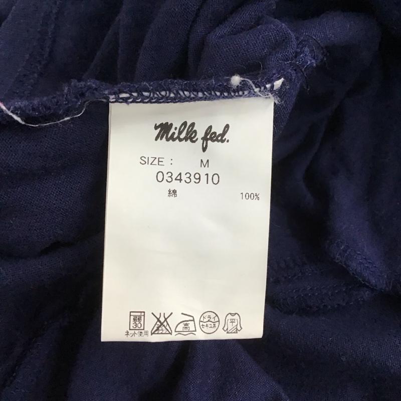 ミルクフェド MILKFED. Tシャツ 七分袖 0343910 チュニック ロング丈 M ロゴ、文字 紺 / ネイビー / レディース USED 古着 中古 10112028