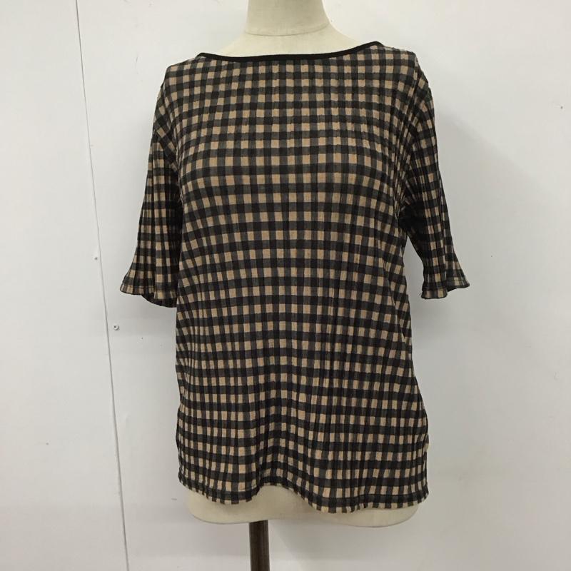 マウジー MOUSSY カットソー 半袖 010DA580-605 ギンガムチェック プリーツ加工 FREE チェック 黒 / ブラック / X ベージュ / ベージュ /  レディース USED 古着 中古 10107934