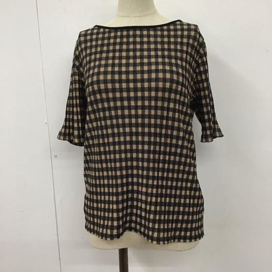 マウジー MOUSSY カットソー 半袖 010DA580-605 ギンガムチェック プリーツ加工 FREE チェック 黒 / ブラック / X ベージュ / ベージュ /  レディース USED 古着 中古 10107934
