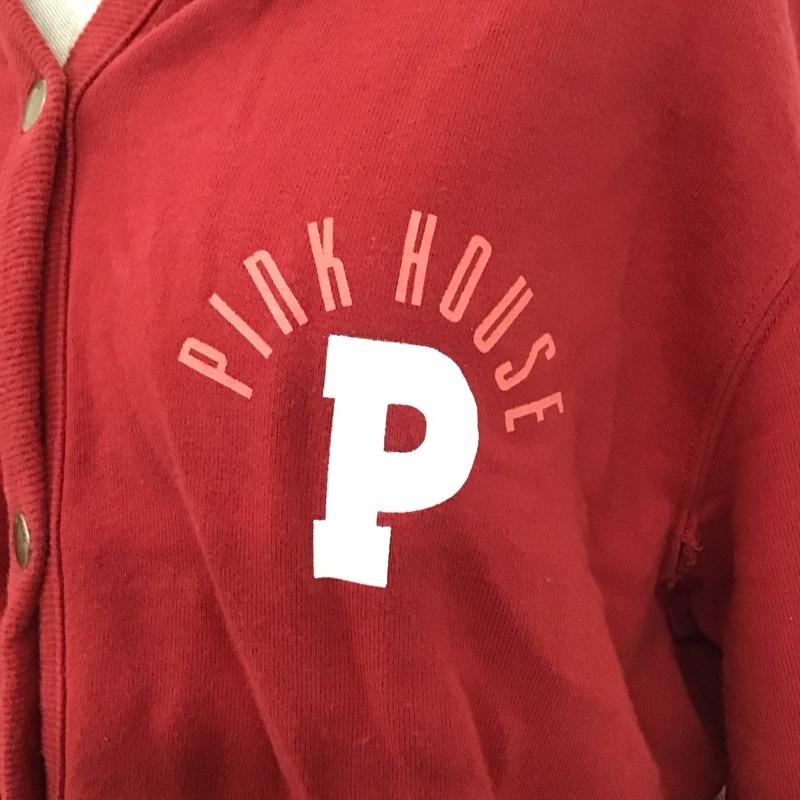 ピンクハウス PINK HOUSE カーディガン 長袖 長袖カーディガン 長袖カットソー フード付き 前開カーディガン L ロゴ、文字 赤 / レッド / レディース USED 古着 中古 10117320