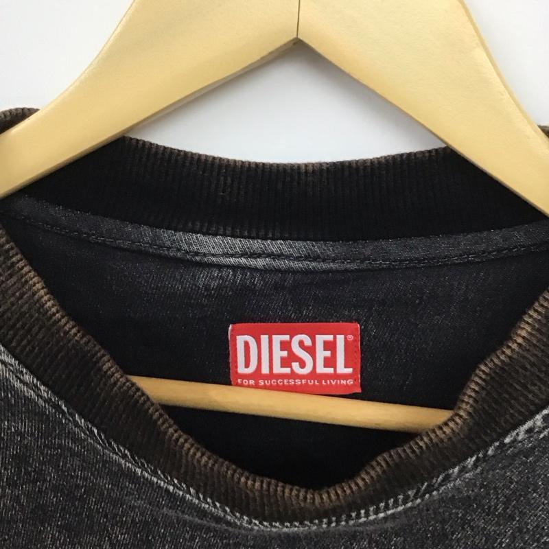 ディーゼル DIESEL トレーナー 長袖 長袖トレーナー スウェット クルーネック プルオーバー L ロゴ、文字 X ダメージ加工 黒 / ブラック / メンズ USED 古着 中古 10132373
