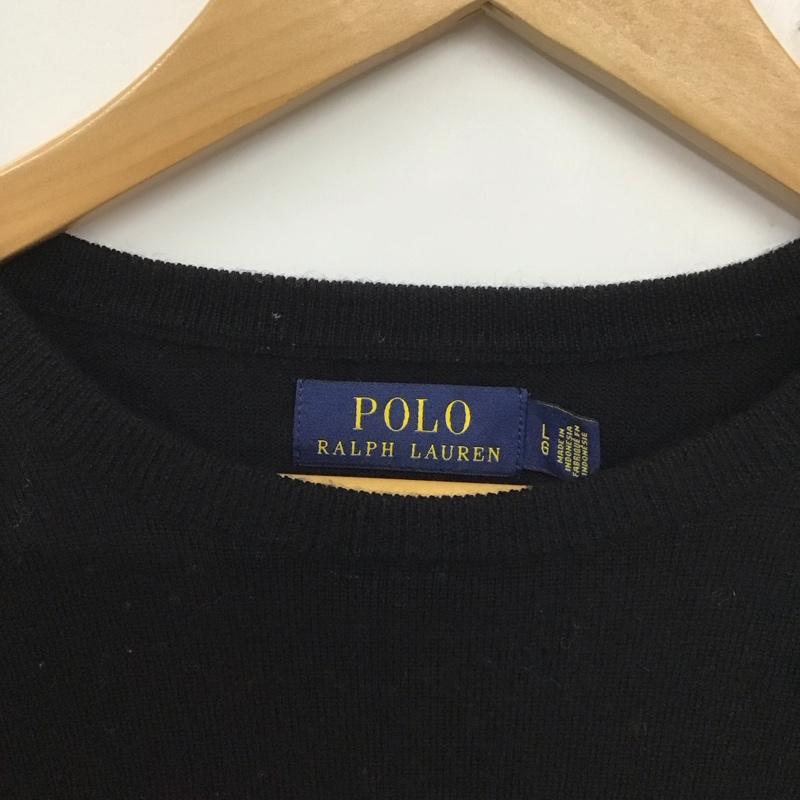 ポロラルフローレン POLO RALPH LAUREN ニット、セーター 長袖 長袖ニットカットソー クルーネック セーター L 無地 黒 / ブラック / メンズ USED 古着 中古 10137972