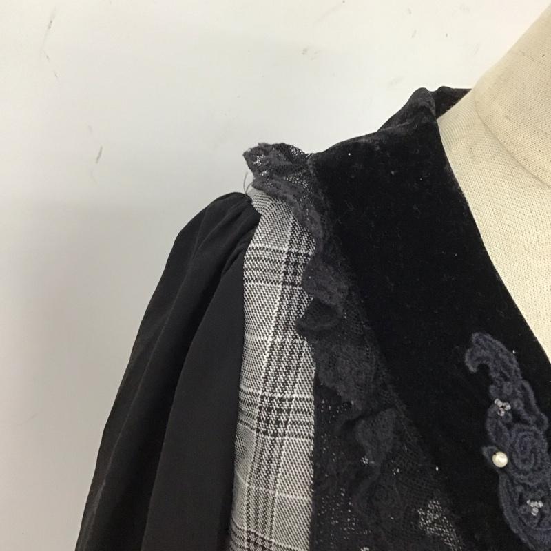 アクシーズファム axes femme ワンピース ひざ丈スカート 長袖ワンピース フレアワンピース ウエスト切り替えワンピース M チェック 黒 / ブラック / X 灰 / グレー / レディース USED 古着 中古 10118248