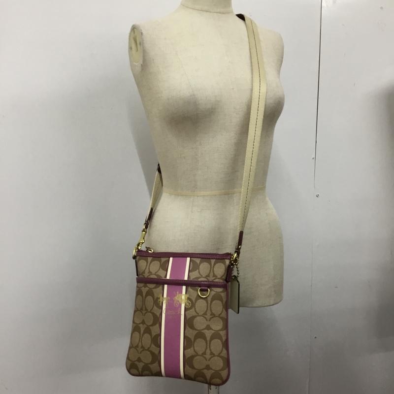 コーチ COACH ショルダーバッグ ショルダーバッグ 41664 シグネチャー ロゴ、文字 ベージュ / ベージュ / X 紫 / パープル / レディース USED 古着 中古 10110063