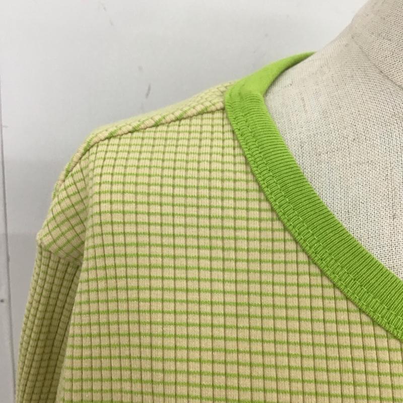 コーエン coen カットソー 長袖 7620-632-0345 マイクロボーダーリブヘンリーネックTシャツ ロンT L チェック 黄 / イエロー / X 薄緑 / ライトグリーン / レディース USED 古着 中古 10112134