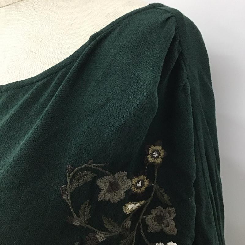 ニコアンド niko and... カットソー 長袖 長袖カットソー シャツ ロングスリーブカットソー 3 刺繍 X 花柄 緑 / グリーン /  レディース USED 古着 中古 10111913