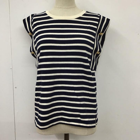 ザラ ZARA カットソー 半袖 0858 460 066 フレンチスリーブ ノースリーブ S ボーダー柄 白 / ホワイト / X 紺 / ネイビー /  レディース USED 古着 中古 10113490
