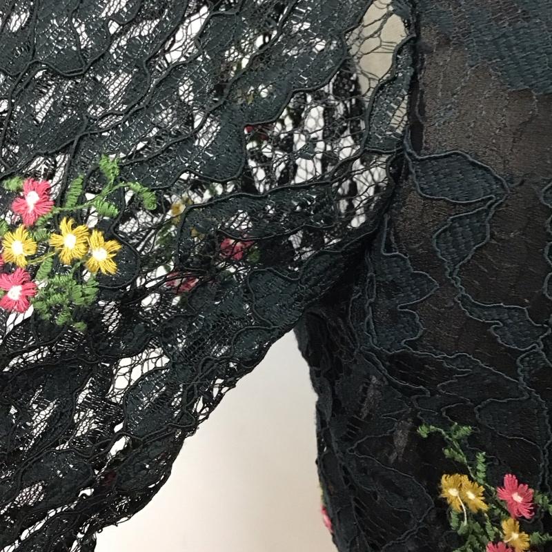 ザラ ZARA カットソー 七分袖 レース プルオーバー XS 刺繍 黒 / ブラック / レディース USED 古着 中古 10126484