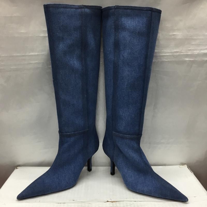 ザラ ZARA ブーツ ロングブーツ 1010 010 400 デニムブーツ ピンヒール EU37 箱有 無地 水色 / ライトブルー / レディース USED 古着 中古 10118309