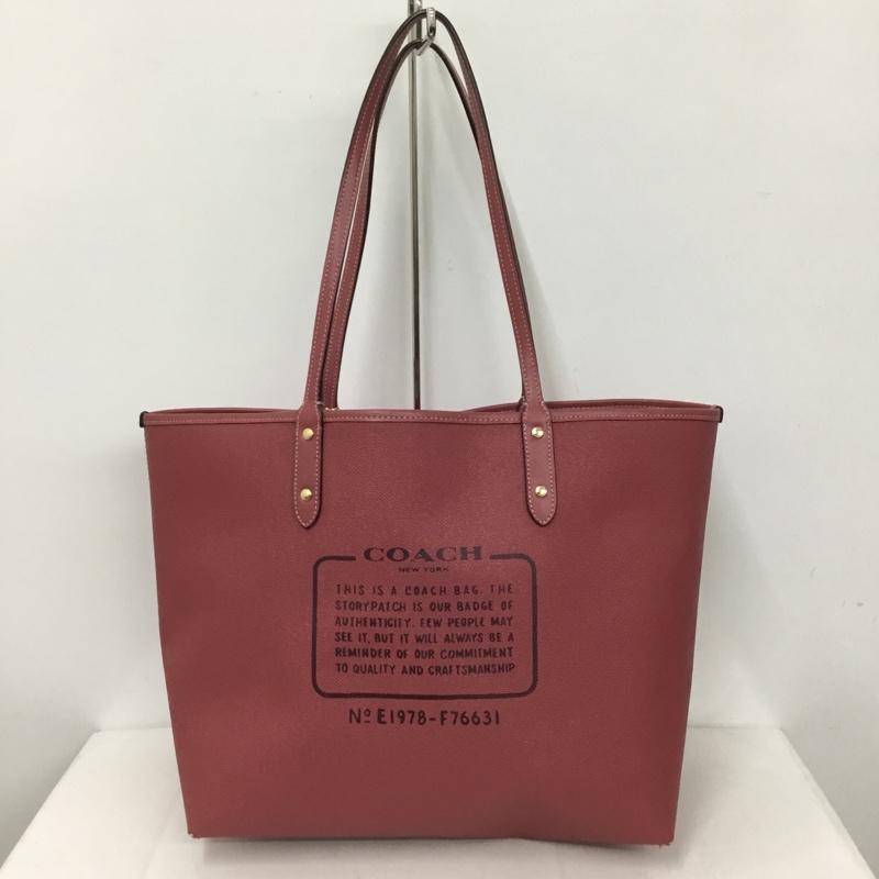 コーチ COACH トートバッグ トートバッグ F76631 リバーシブル チェック ロゴ、文字 桃 / ピンク / レディース USED 古着 中古 10126712
