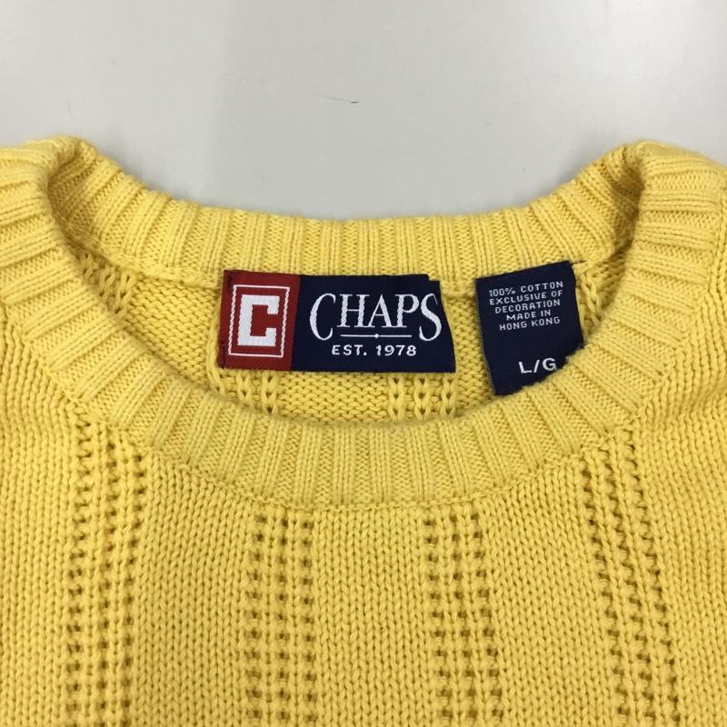 チャップス CHAPS ニット、セーター 長袖 長袖ニットカットソー ニット セーター クルーネックニット L ロゴ、文字 黄 / イエロー / メンズ USED 古着 中古 10120449