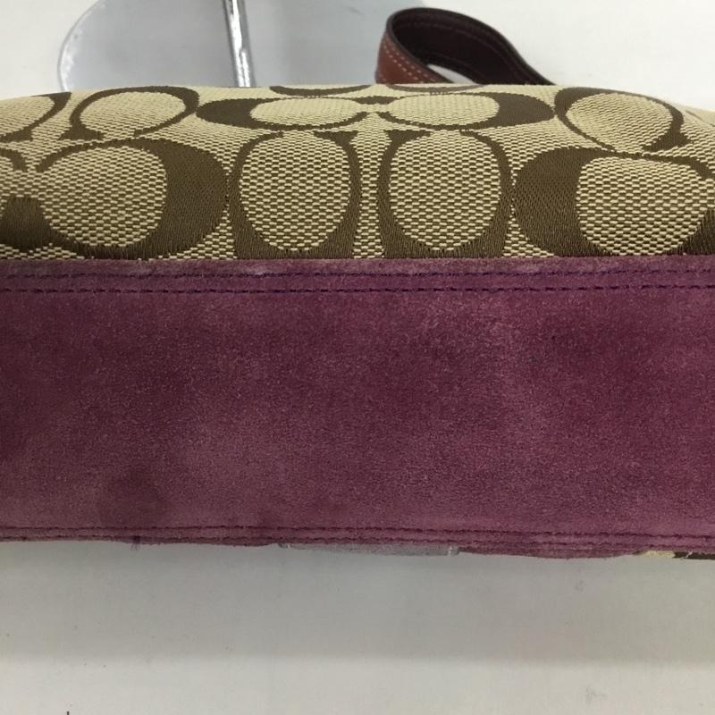 コーチ COACH ハンドバッグ ハンドバッグ E05Q-8K09 シグネチャー ワンショルダー ロゴ、文字 ベージュ / ベージュ / X 紫 / パープル / レディース USED 古着 中古 10123268