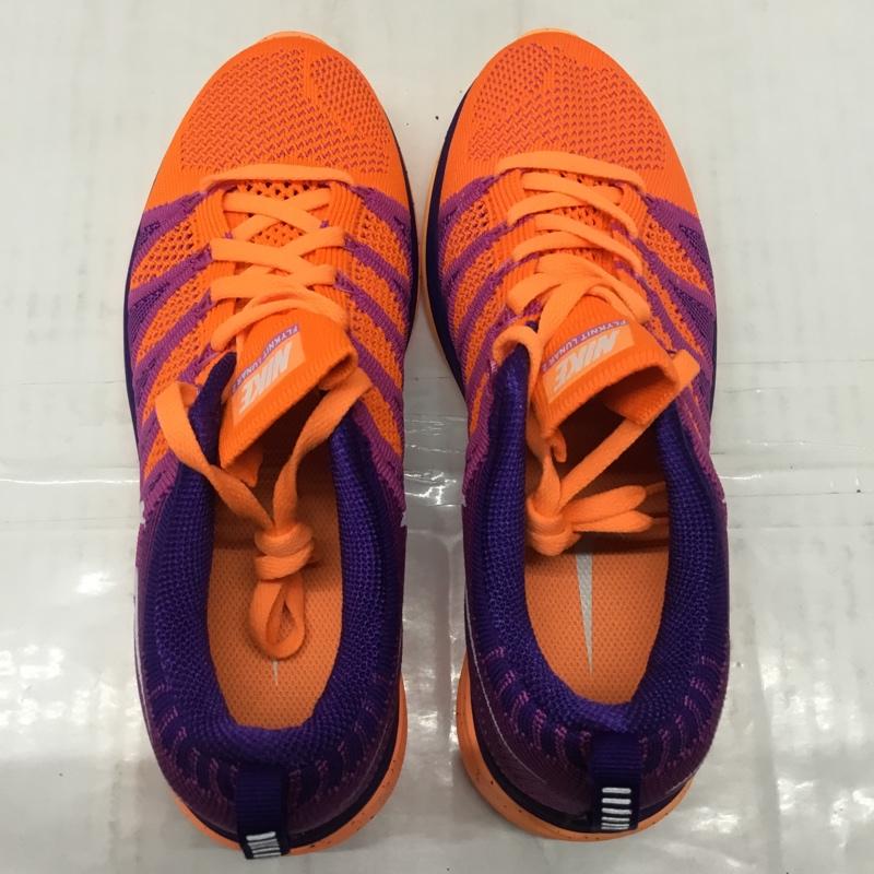 ナイキ NIKE スニーカー スニーカー 620658 815 WMNS FLYKNIT LUNAR 2 24.5cm 箱有 24.5cm ロゴ、文字 橙 / オレンジ / X 紫 / パープル / レディース USED 古着 中古 10108847