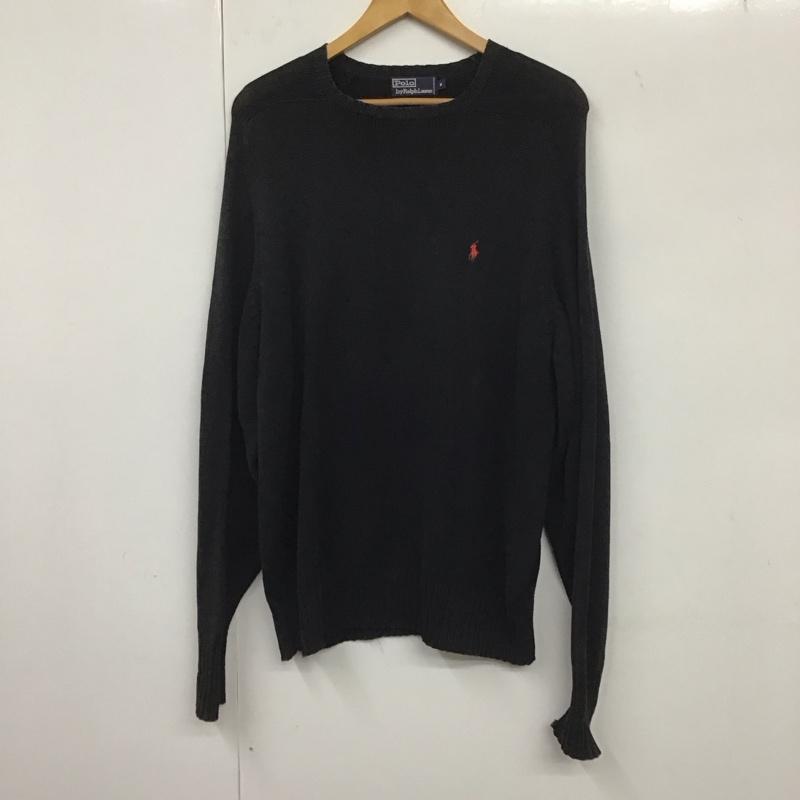ポロバイラルフローレン Polo by RALPH LAUREN ニット、セーター 長袖 長袖ニットカットソー クルーネック セーター 90s M ロゴ、文字 黒 / ブラック / メンズ USED 古着 中古 10132630
