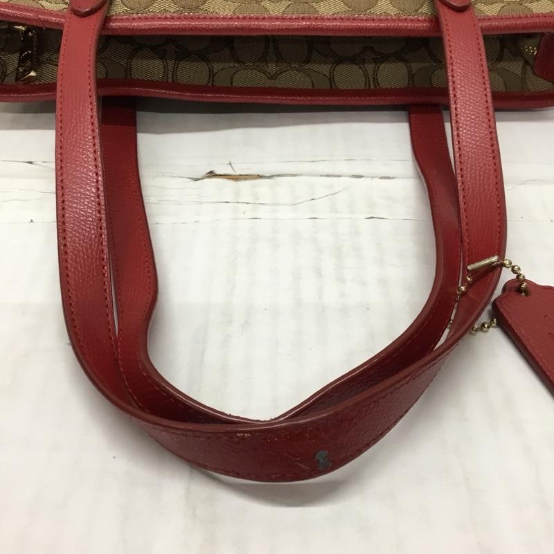 コーチ COACH トートバッグ トートバッグ F55364 シグネチャー ロゴ、文字 赤 / レッド / X ベージュ / ベージュ / レディース USED 古着 中古 10119192