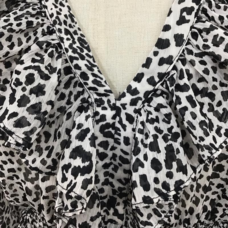 ザラ ZARA カットソー 長袖 2587 152 064 フリル Vネック ギャザークロップド丈 M ヒョウ柄・レオパード柄 黒 / ブラック / X 白 / ホワイト / レディース USED 古着 中古 10123190
