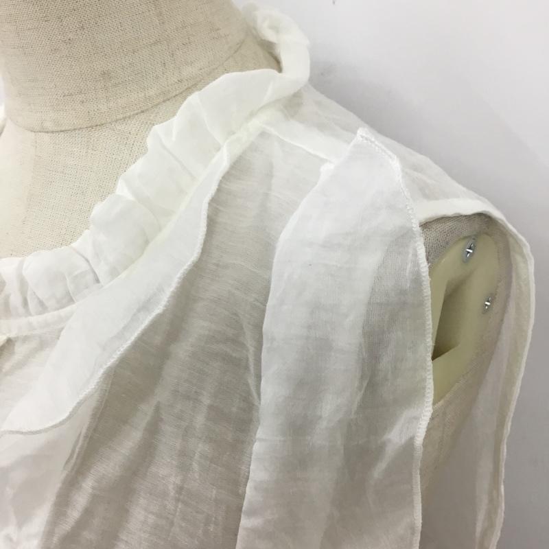 ザラ ZARA シャツ、ブラウス 半袖 ノースリーブシャツ フリルシャツ ノーカラーシャツ ノースリーブカットソー M 無地 白 / ホワイト / レディース USED 古着 中古 10110304