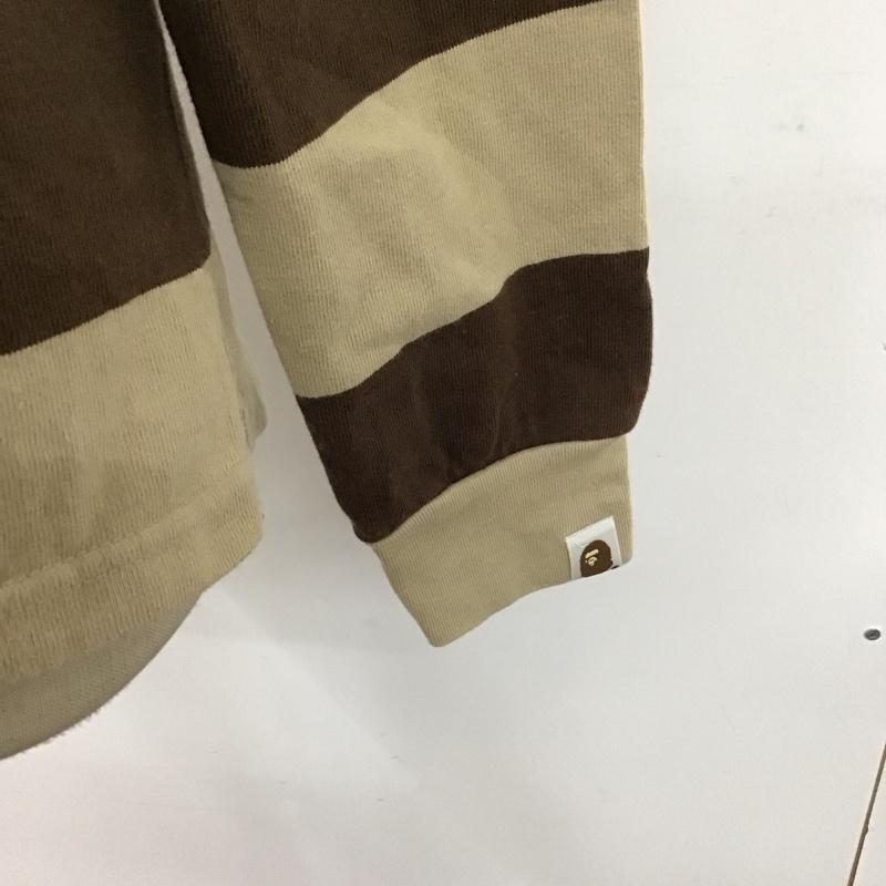 アベイシングエイプ A BATHING APE カットソー 長袖 長袖ポロシャツ カラーシャツ ロングスリーブカットソー XXS ボーダー柄 茶 / ブラウン / レディース USED 古着 中古 10117497