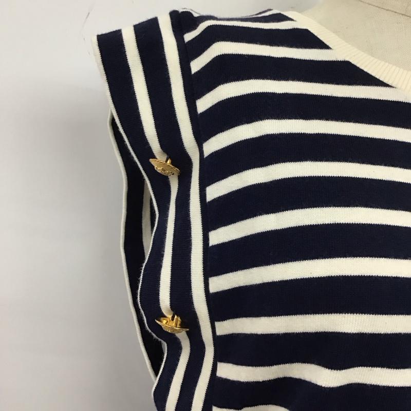 ザラ ZARA カットソー 半袖 0858 460 066 フレンチスリーブ ノースリーブ S ボーダー柄 白 / ホワイト / X 紺 / ネイビー /  レディース USED 古着 中古 10113490