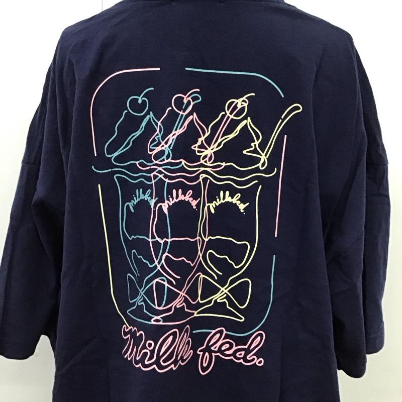 ミルクフェド MILKFED. Tシャツ 半袖 103221011043 バックプリント ロゴ、文字 紺 / ネイビー / レディース USED 古着 中古 10116664