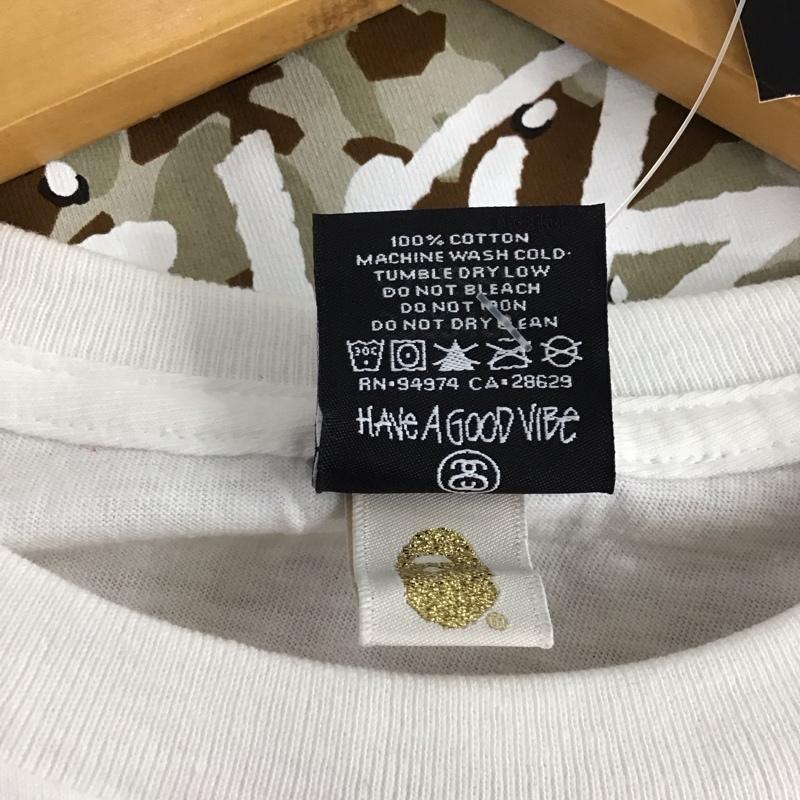ステューシー STUSSY Tシャツ 半袖 半袖カットソー プリントTシャツ クルーネックカットソー a bathing ape S ロゴ、文字 白 / ホワイト / メンズ USED 古着 中古 10137811