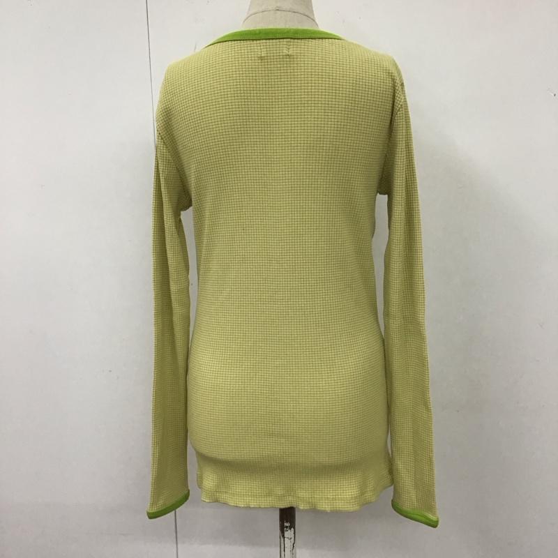 コーエン coen カットソー 長袖 7620-632-0345 マイクロボーダーリブヘンリーネックTシャツ ロンT L チェック 黄 / イエロー / X 薄緑 / ライトグリーン / レディース USED 古着 中古 10112134