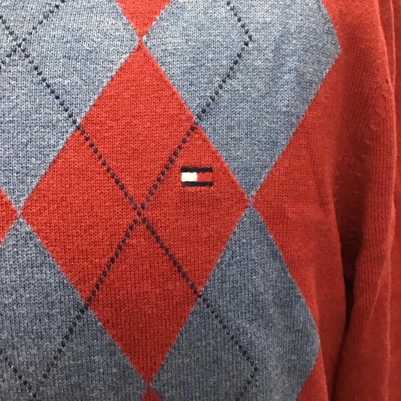 トミーヒルフィガー TOMMY HILFIGER ニット、セーター 長袖 長袖ニットカットソー ニット セーター Vネックニット S 総柄 青 / ブルー / X 赤 / レッド / メンズ USED 古着 中古 10110760