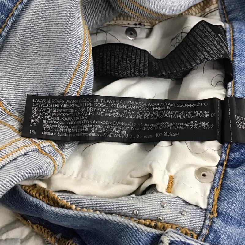 ザラウーマン ZARA WOMAN パンツ デニム、ジーンズ 4124 049 400 ビジュー フェイクパール 無地 青 / ブルー / レディース USED 古着 中古 10138558