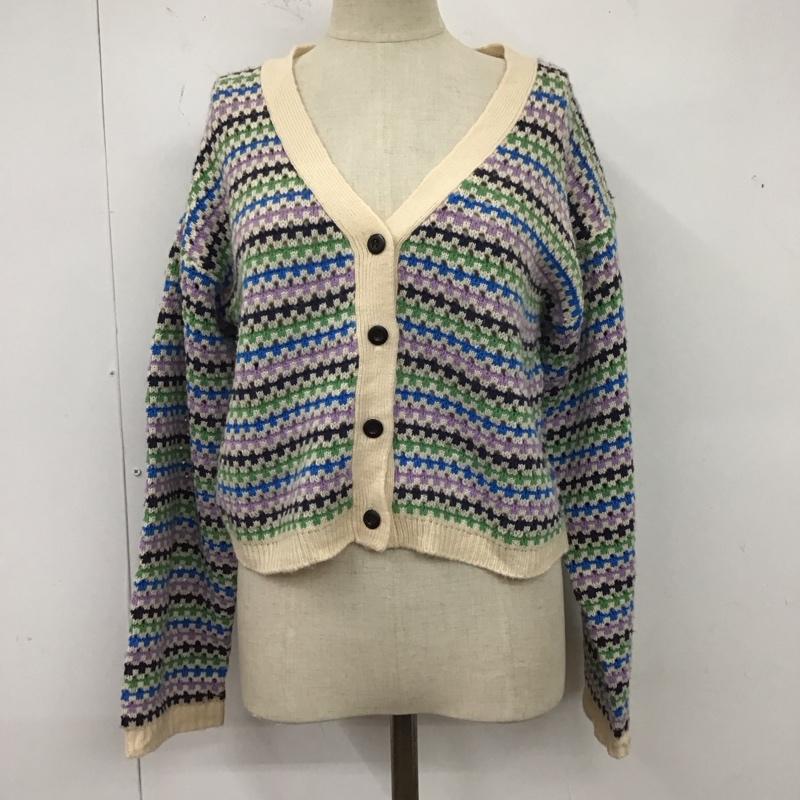 ダブルクローゼット w closet カーディガン 長袖 長袖ニットカーディガン リブニットカーディガン 前ボタン ボーダー柄 マルチカラー / マルチカラー / レディース USED 古着 中古 10124575