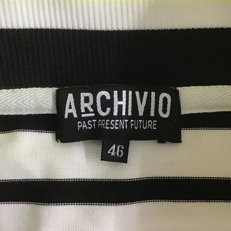 アルチビオ archivio カットソー 半袖 半袖カットソー ゴルフウェア スポーツウェア ジップネックカットソー 46 ボーダー柄 白 / ホワイト / X 黒 / ブラック / メンズ USED 古着 中古 10107182
