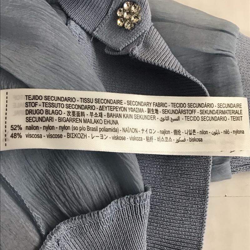 ザラ ZARA シャツ、ブラウス 長袖 2488 106 400 クルーネック シアー フリル M 無地 水色 / ライトブルー / レディース USED 古着 中古 10118349