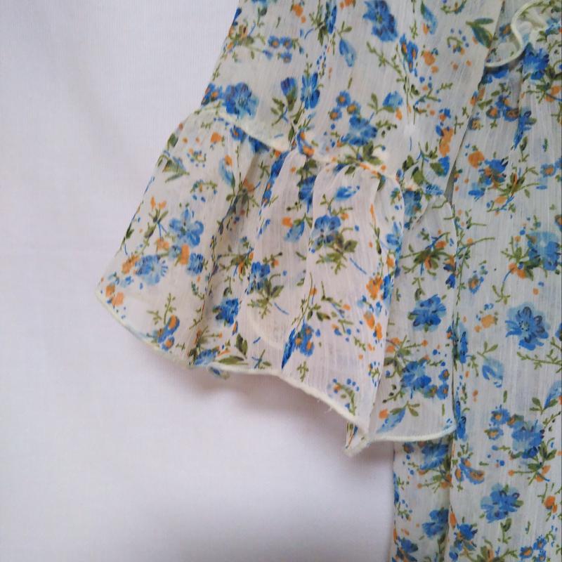 スモーク smork カットソー 七分袖 花柄 白 / ホワイト / X 青 / ブルー / X 橙 / オレンジ /  レディース USED 古着 中古 10011546