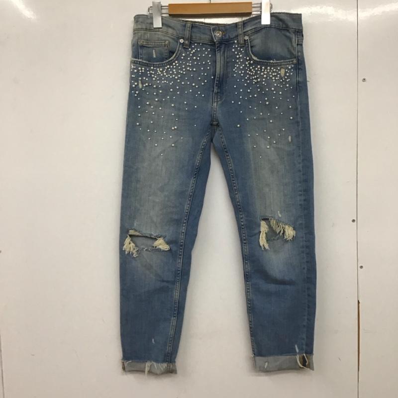 ザラウーマン ZARA WOMAN パンツ デニム、ジーンズ 4124 049 400 ビジュー フェイクパール 無地 青 / ブルー / レディース USED 古着 中古 10138558