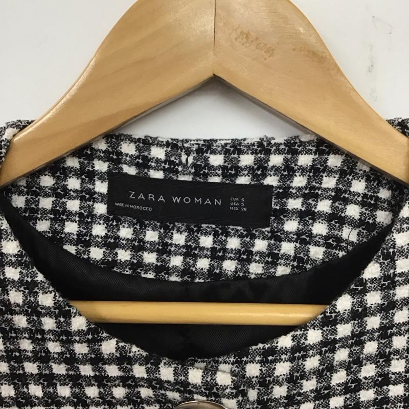 ザラ ZARA ジャケット、上着 ジャケット、ブレザー 2257 638 064 ノーカラー S ストライプ 白 / ホワイト / X 黒 / ブラック / レディース USED 古着 中古 10139590