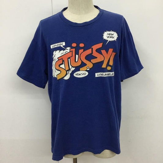 ステューシー STUSSY Tシャツ 半袖 半袖カットソー プリントTシャツ クルーネックカットソー L ロゴ、文字 青 / ブルー /  メンズ USED 古着 中古 10109393