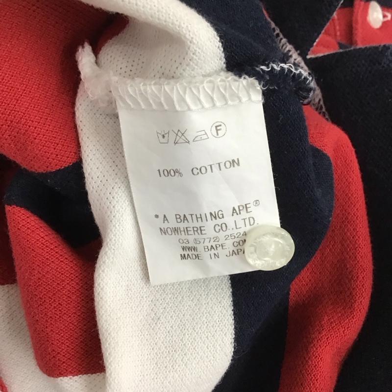 アベイシングエイプ A BATHING APE ポロシャツ 半袖 半袖ポロシャツ 半袖カットソー カラーシャツ S ボーダー柄 白 / ホワイト / X 赤 / レッド / X 紺 / ネイビー / メンズ USED 古着 中古 10131541