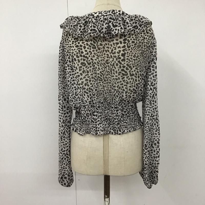 ザラ ZARA カットソー 長袖 2587 152 064 フリル Vネック ギャザークロップド丈 M ヒョウ柄・レオパード柄 黒 / ブラック / X 白 / ホワイト / レディース USED 古着 中古 10123190